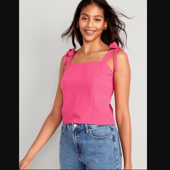 Old Navy Tops - Old Navy Fitted Tie-Shoulder Cropped Dobby Corset Cami | Size: 3X | Color: Pink